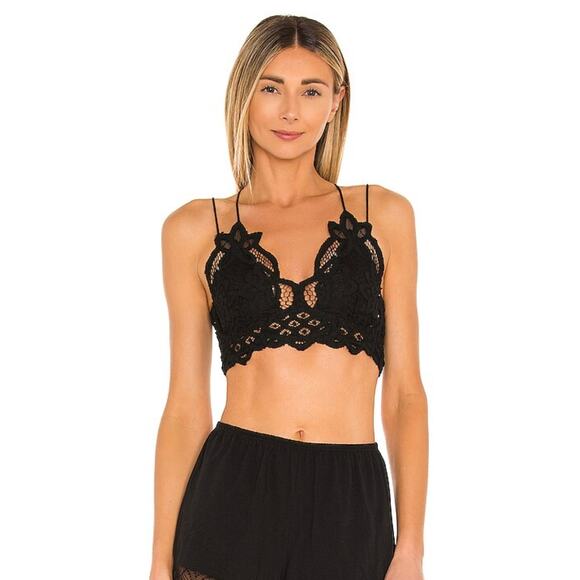 FREE PEOPLE Adella Bra Womens Small Black Lace Strappy Criss Cross Bralette Tri - Picture 13 of 13